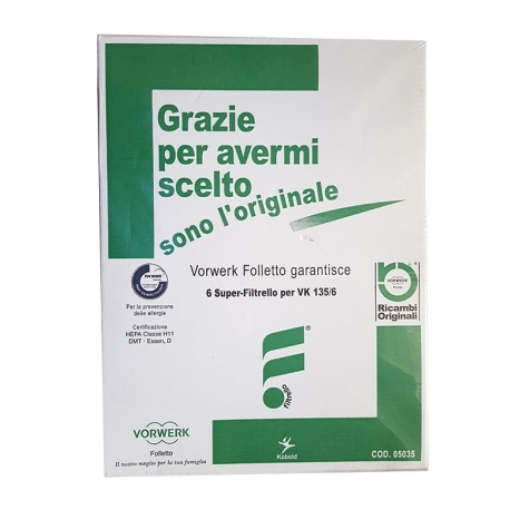 6 SACCHETTI ORIGINALI " VORWERK FOLLETTO " VK 135 VK 136 IN MICROFIBRA