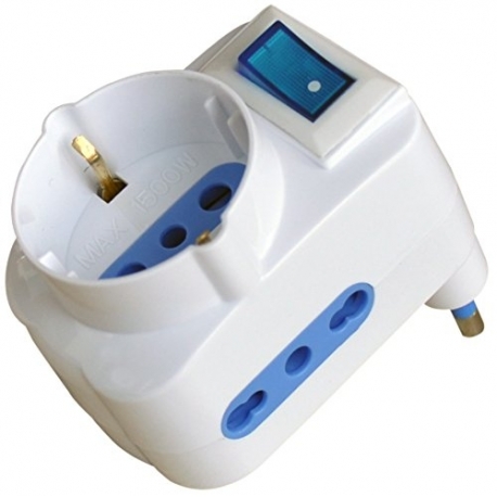 ADATTATORE ELETTRICO TRIPLA SPINA 16a 3 POSTI CON INTERRUTTORE BIPASSO