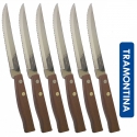 6 COLTELLI "TRAMONTINA" INTERAMENTE SEGHETTATI MANICO IN LEGNO