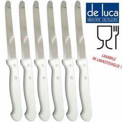 6 COLTELLI BIANCHI PUNTA TONDA SEGHETTATURA FINE DE LUCA PER TAVOLA RISTORANTE