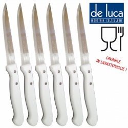 6 COLTELLI BIANCHI A PUNTA SEGHETTATURA FINE DE LUCA PER TAVOLA RISTORANTE