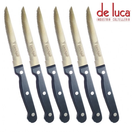 6 COLTELLI "DE LUCA" MANICO FORGIATO LAME ACCIAIO TEMPERATO RIFINITE A MANO
