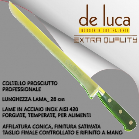 COLTELLO PROSCIUTTO PROFESSIONALE " DE LUCA " FORGIATO MANICO POM