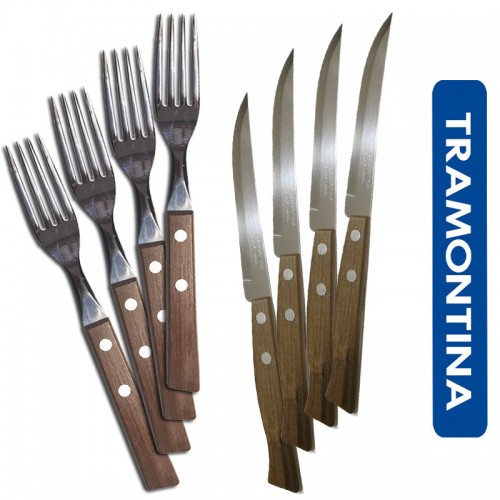 SET 24pz FORCHETTE + COLTELLI TRAMONTINA CON LAMA LISCIA MANICO LEGNO