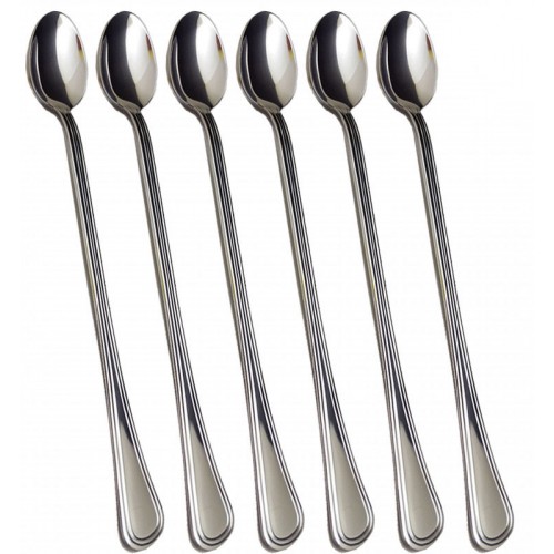6 CUCCHIAINI MANICO LUNGO DA BIBITA IN ACCIAIO INOX