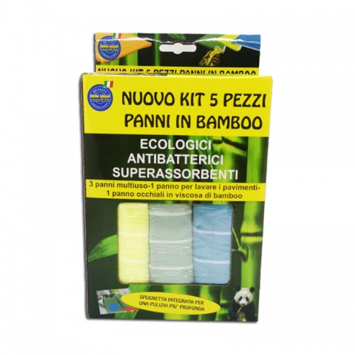 KIT 5 PEZZI PANNO IN BAMBOO MULTIUSO ANTIBATTERICI SUPERASSORBENTI