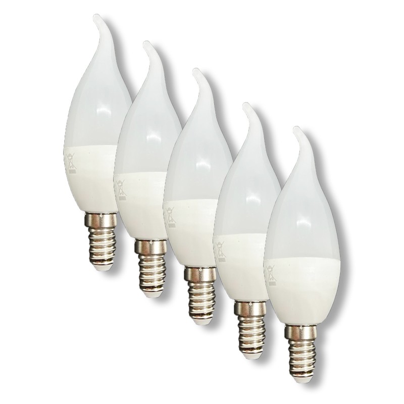 5x LAMPADINE A LED FIAMMA E14 LUCE FREDDA BIANCA 7W