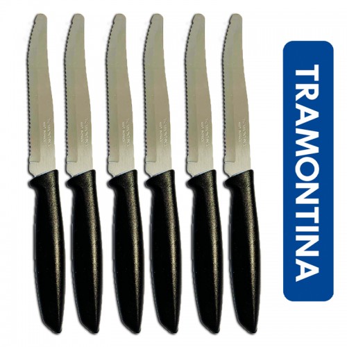 COLTELLI INTERAMENTE SEGHETTATI PUNTA TONDA TRAMONTINA IN ACCIAIO INOX