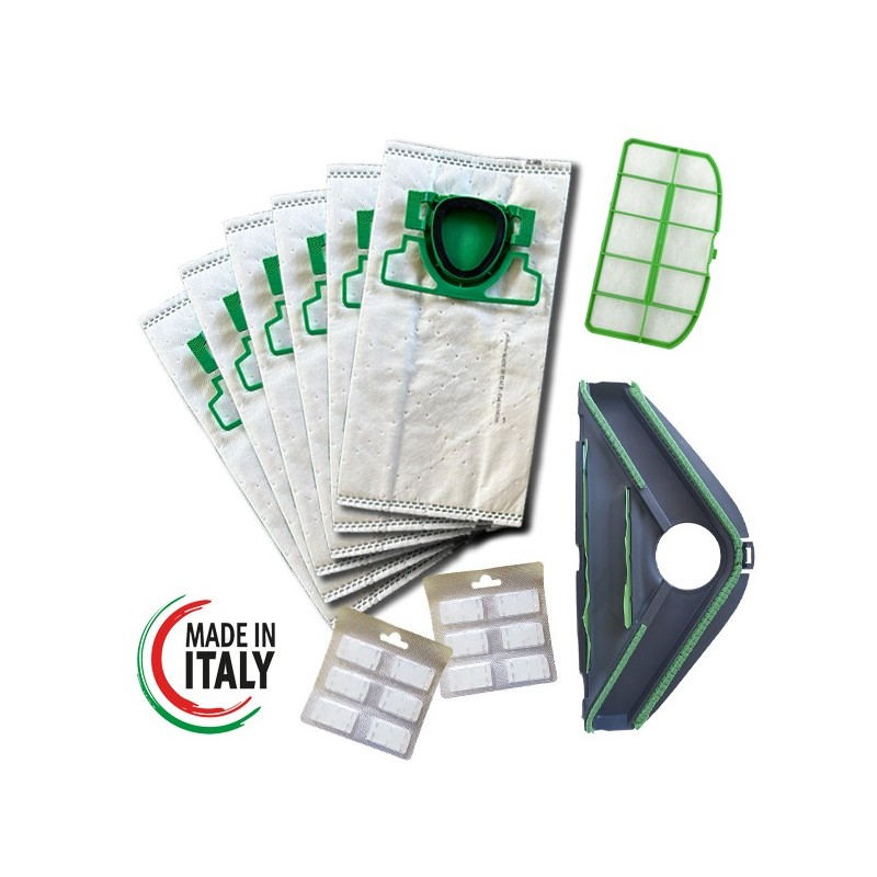 12 SACCHETTI + 12 PROFUMI + FILTRO + SPAZZOLA PER VORWERK FOLLETTO VK200 VK220S
