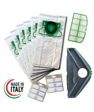 Kit 12 Sacchetti + 12 Profumi + Filtro + Spazzola per Vorwerk Folletto VK200 VK220S - Completo Ricambi
